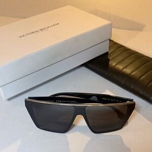 Victoria Beckham Black Shield Sunglasses with Gold Accent